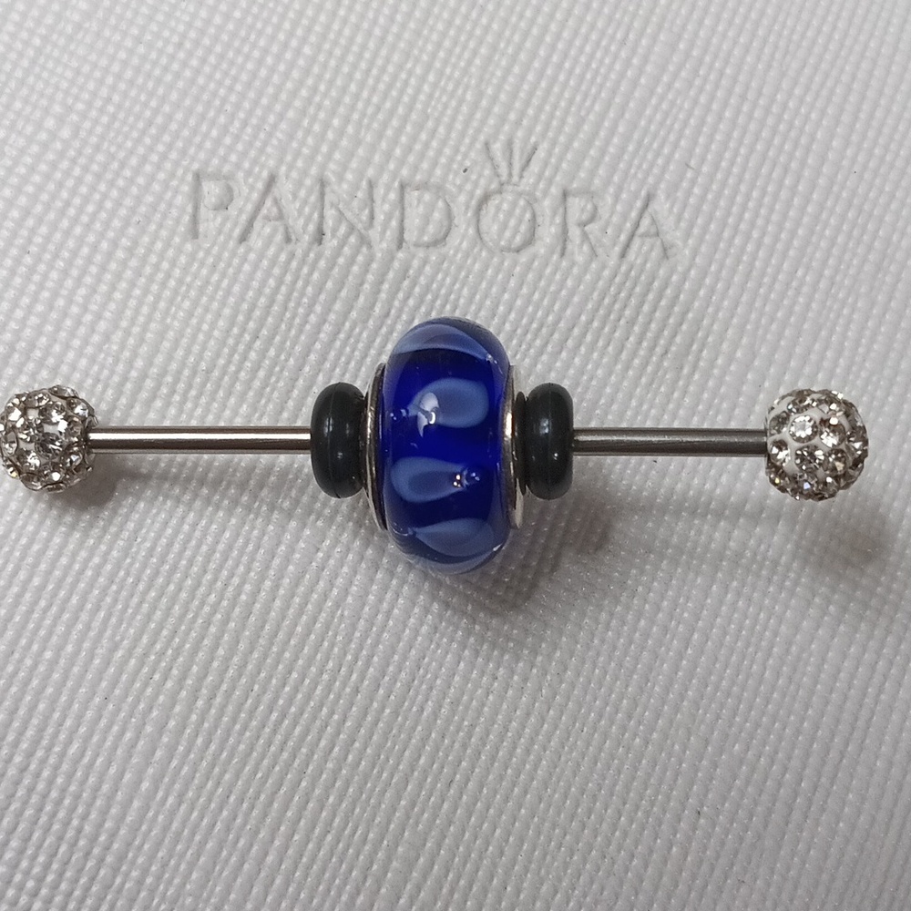 PandoraSilverPrototypeBlue Raindrops Murano Glass Charm 2 Listed Separate
